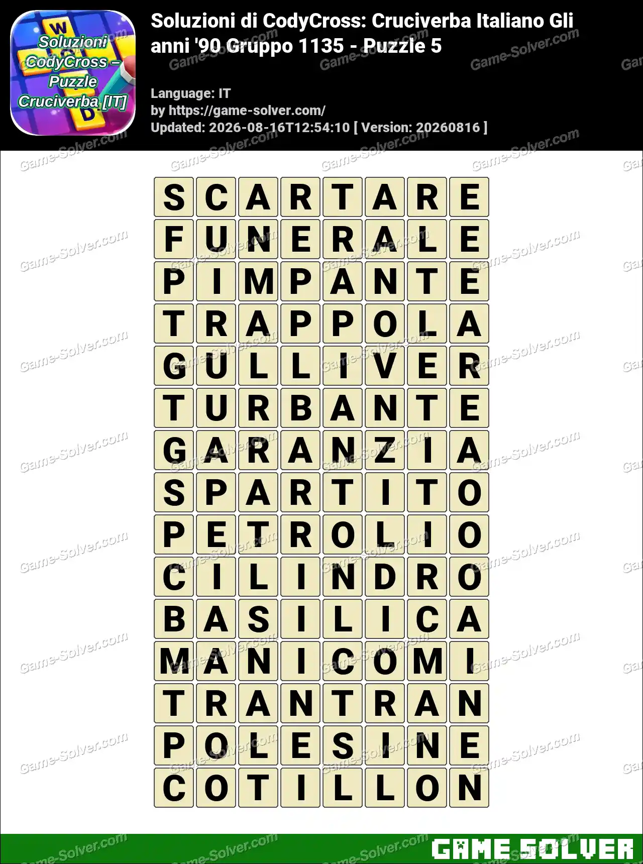 Soluzioni di CodyCross: Cruciverba Italiano Gli anni ’90 Gruppo 1135 – Puzzle 5